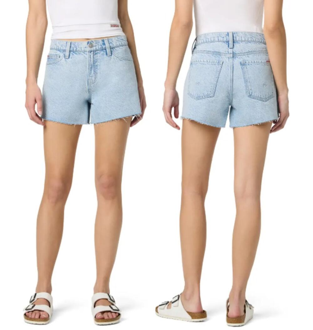 Hudson Jeans Gracie High Waisted Raw Hem Denim Jean Shorts Blue Womens Size 25